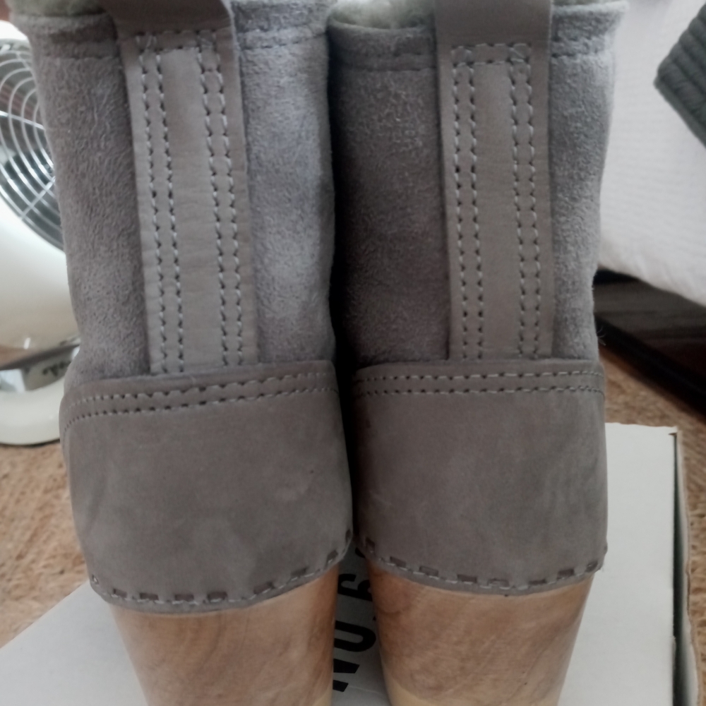 No. 6 Gray Suede Shearling Clogs 38 - Picture 3 of 6
